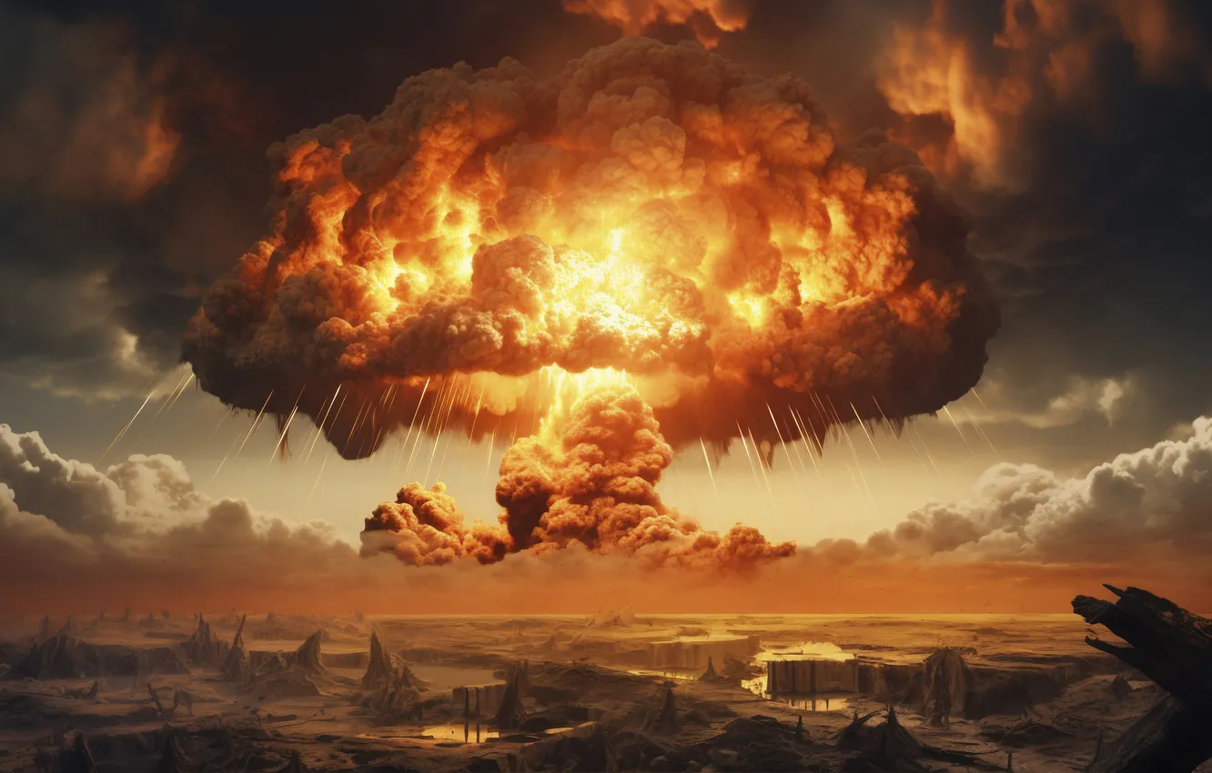 Photo wallpaper clouds, the explosion, mushrooms, a nuclear explosion, digital art, nuclear weapons, AI art, The Art …