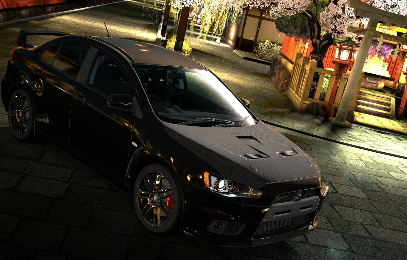 Photo wallpaper machine, black, Mitsubishi, Lancer