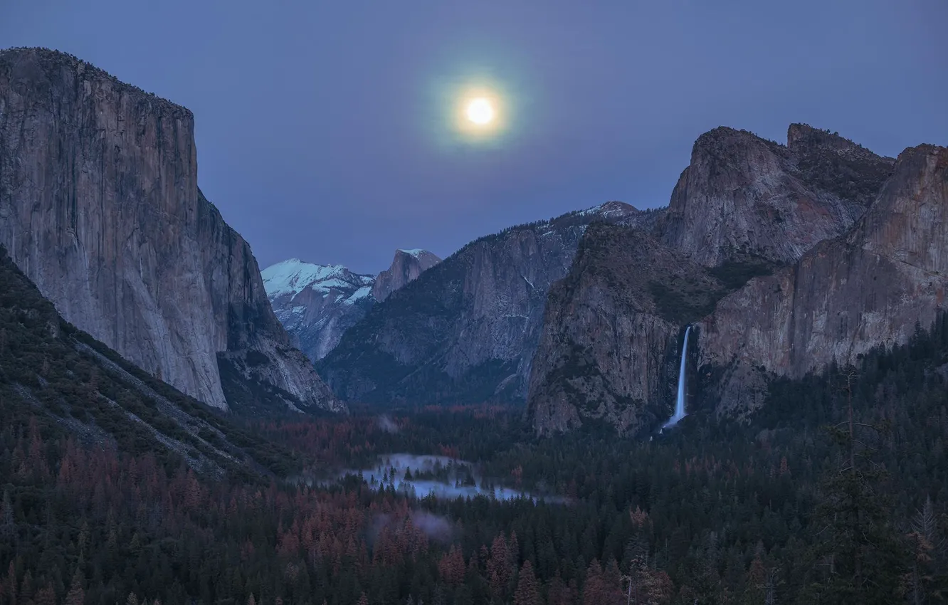 Photo wallpaper the sky, trees, mountains, night, nature, rocks, the moon, USA