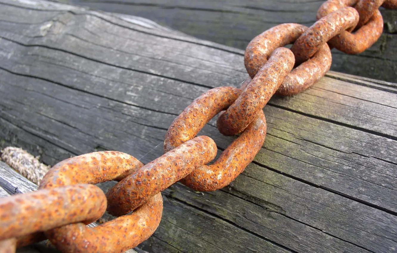 Photo wallpaper rusty, Board, chain, timber