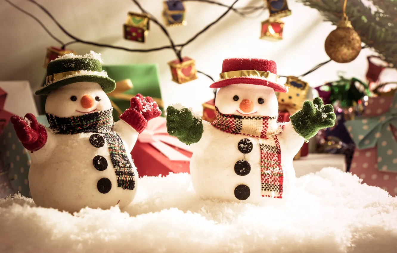 Photo wallpaper winter, snow, snowflakes, new year, Christmas, snowman, Christmas, winter