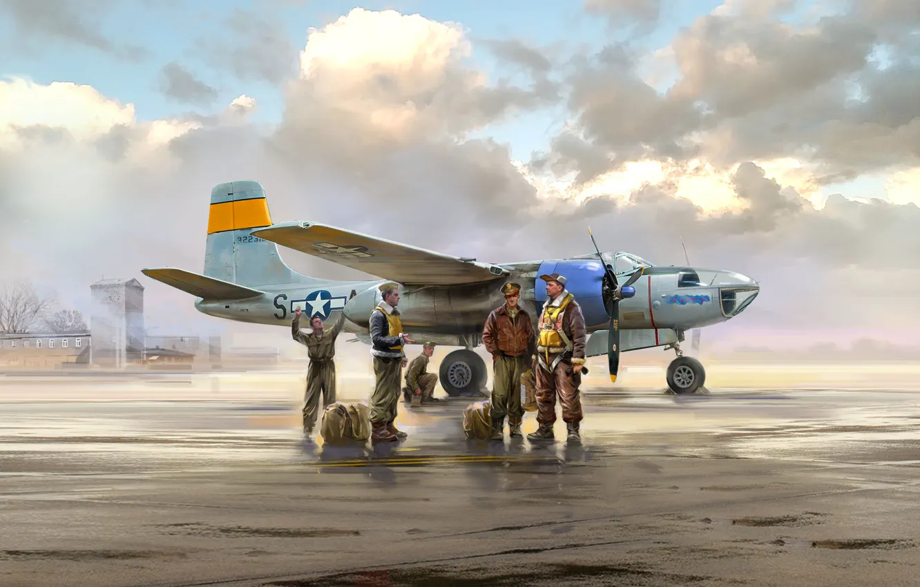 Photo wallpaper USA, bomber, attack, Douglas A-26 Invader, Ivan Hurenko, US Airforce, A-26C-15 Invader w/USAF Pilots