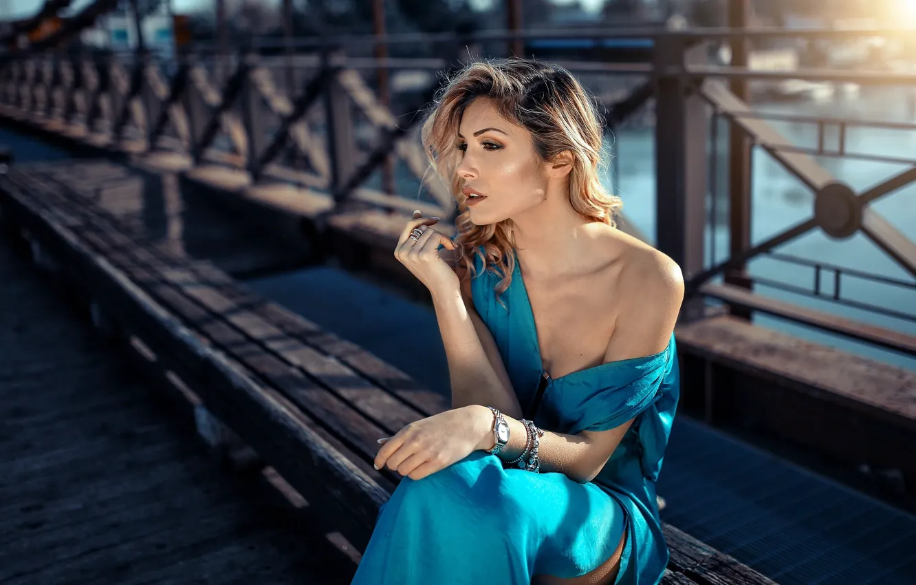 Photo wallpaper girl, bridge, dress, brown hair, shoulders, Alessandro Di Cicco