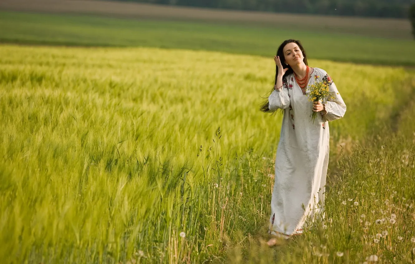 Photo wallpaper field, summer, girl