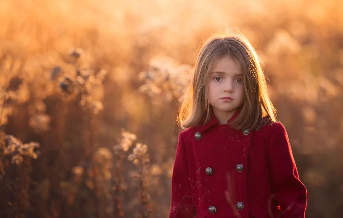 Photo wallpaper light, girl, golden, coat, bokeh