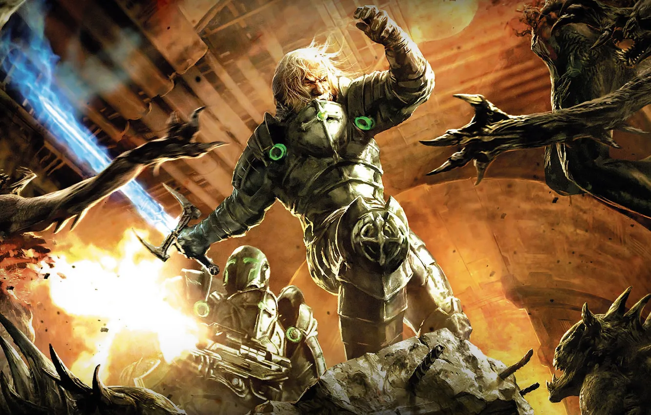 Photo wallpaper monster, warrior, the battle, Hellgate London, with a sword