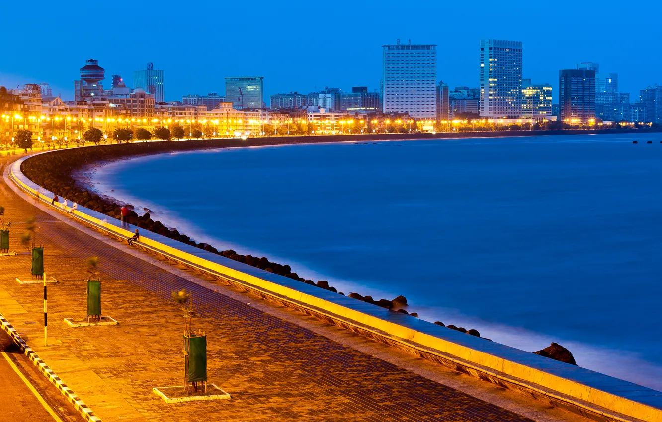 Photo wallpaper lights, building, India, promenade, India, Mumbai, Mumbai