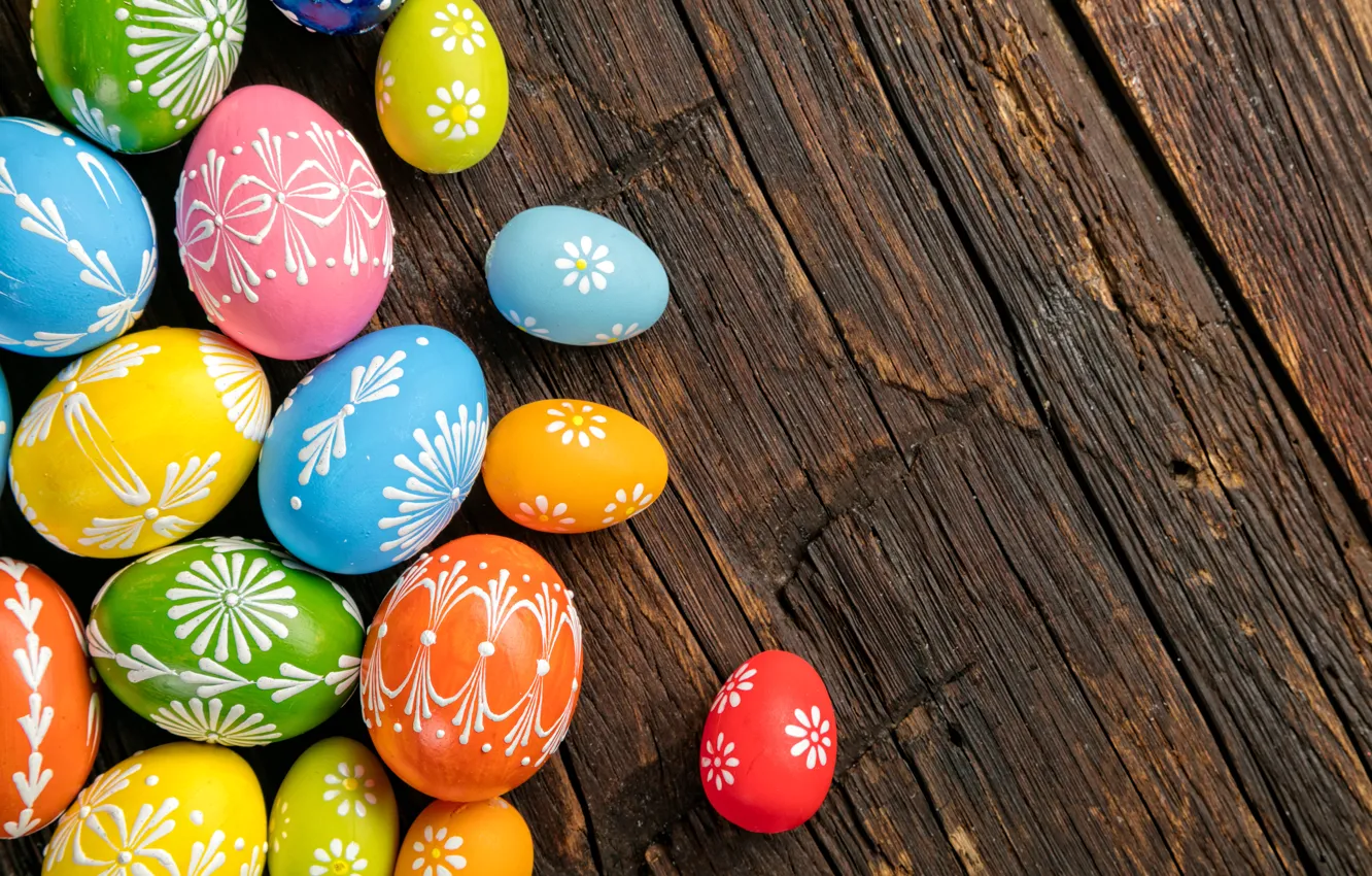 Photo wallpaper eggs, colorful, Easter, wood, Easter, eggs, decoration, Happy