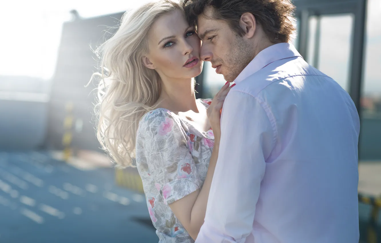 Photo wallpaper look, girl, the proximity, dress, blonde, pair, guy, Sunny day