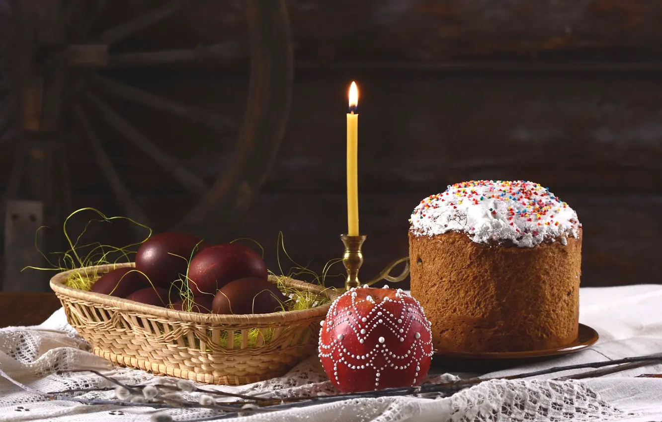 Photo wallpaper candles, Easter, cake, eggs