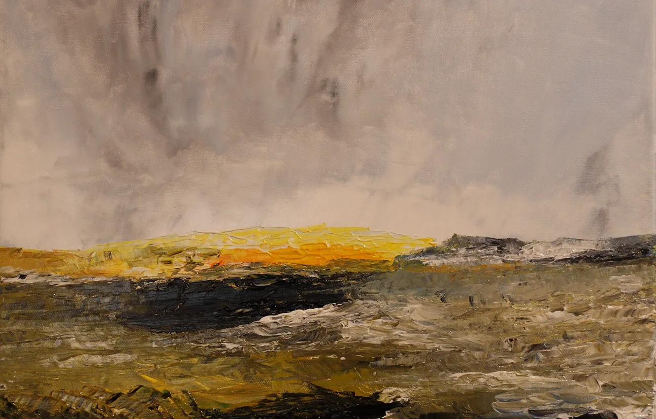 Photo wallpaper the storm, field, mountains