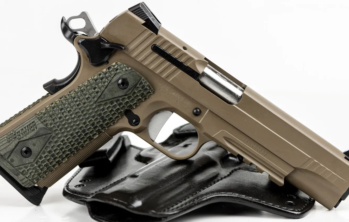 Photo wallpaper gun, white background, holster, Sig Sauer