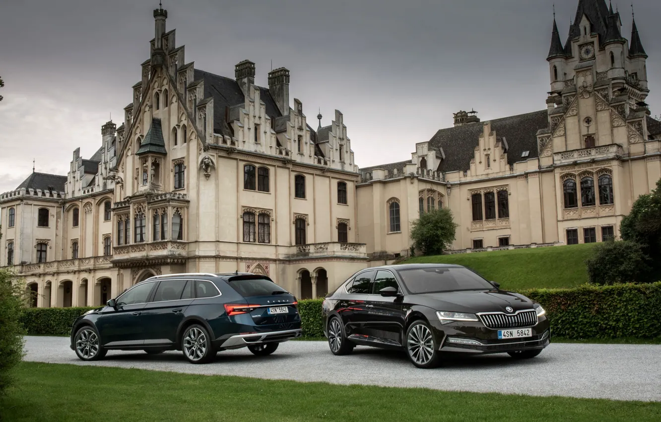 Photo wallpaper sedan, Skoda, universal, Skoda, dark blue, Superb, 2020, the color is a dark unfiltered beer, …
