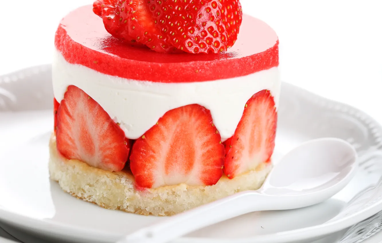 Photo wallpaper berries, strawberry, cake, cake, cream, dessert, sweet, strawberry
