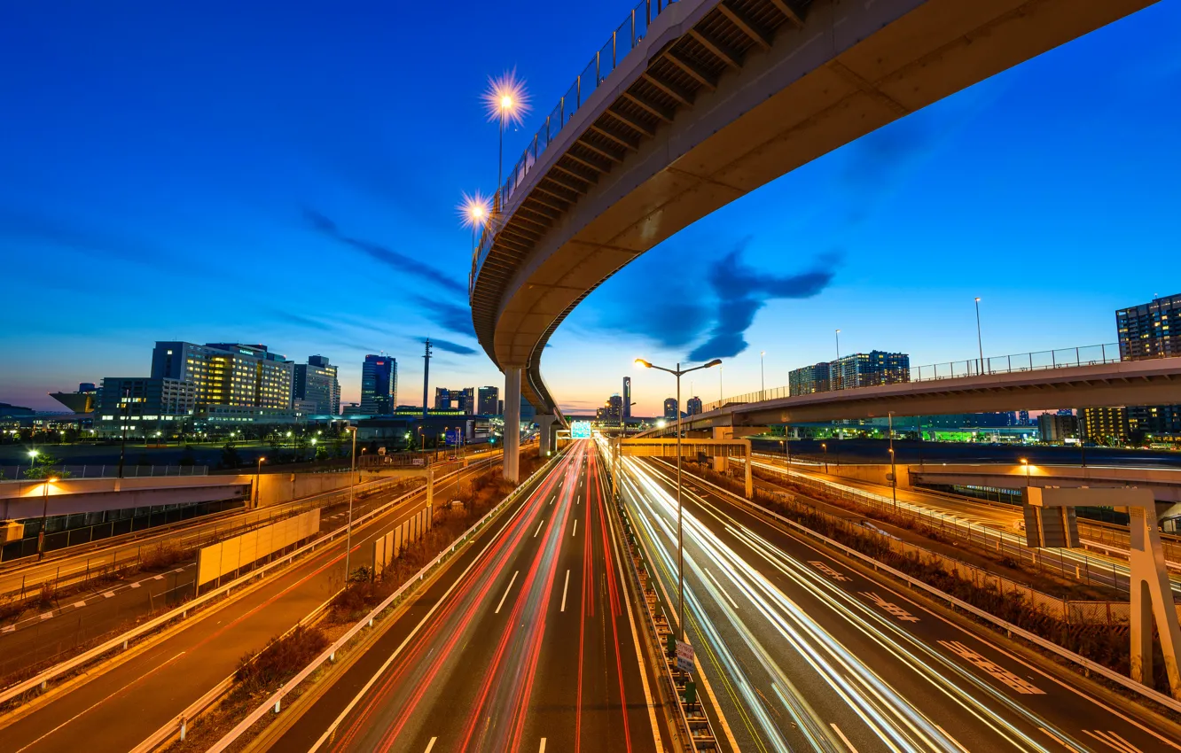 Photo wallpaper track, home, Japan, Tokyo, overpass