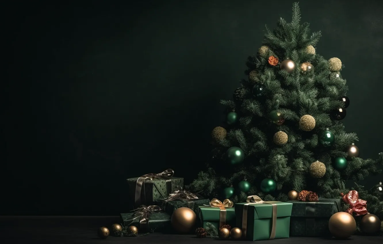 Photo wallpaper decoration, gift, balls, tree, new year, Christmas, Christmas, New Year