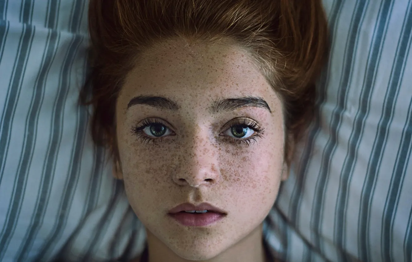 Photo wallpaper portrait, freckles, redhead, green-eyed