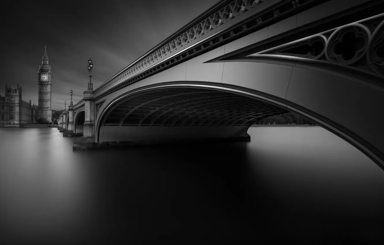 Photo wallpaper bridge, London, Thames, Westminster, Westminster, b & W photo