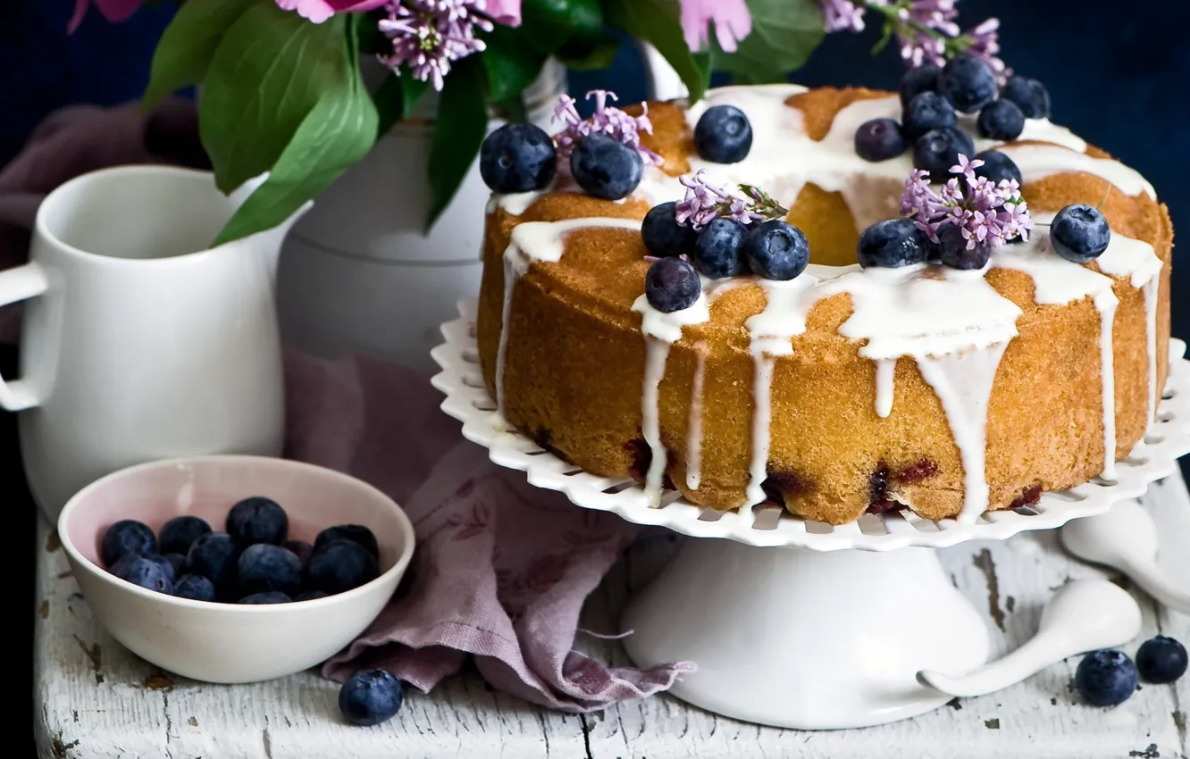Photo wallpaper berries, blueberries, pie, cakes, sweet, glaze, Anna Verdina