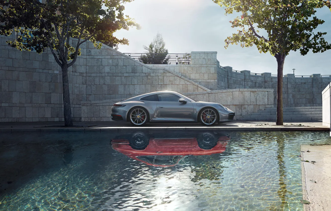 Photo wallpaper machine, water, style, reflection, sports, generation, Porsche 911 Carrera S, 992