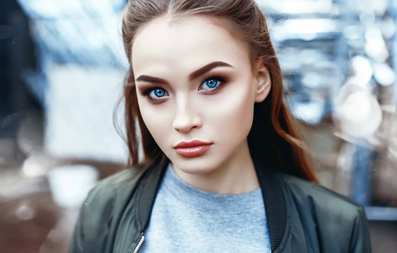 Photo wallpaper girl, brown hair, photo, photographer, blue eyes, model, bokeh, lips