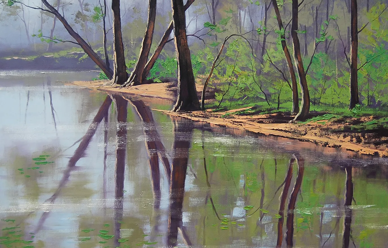 Photo wallpaper forest, river, figure, art, ARTSAUS, riverside trees