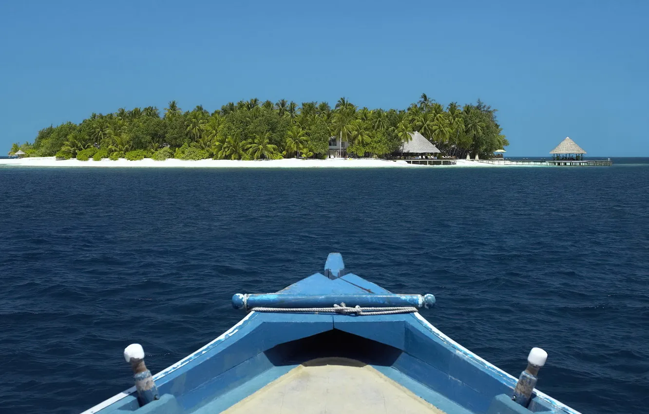 Photo wallpaper boat, island, Bungalow