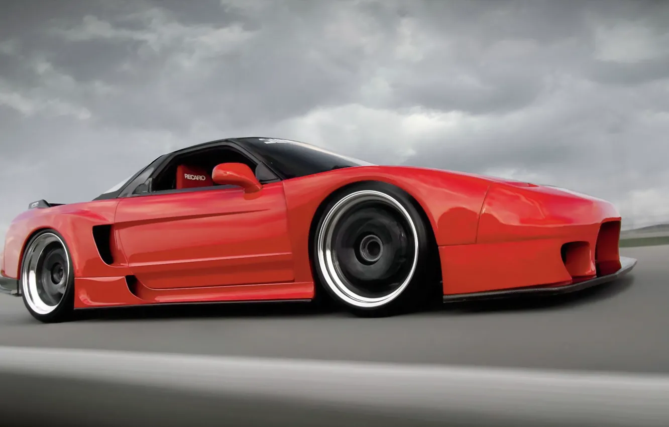 Photo wallpaper clouds, race, tuning, track, red, tuning, honda nsx