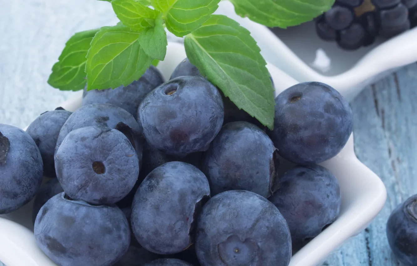Photo wallpaper blueberries, berry, mint