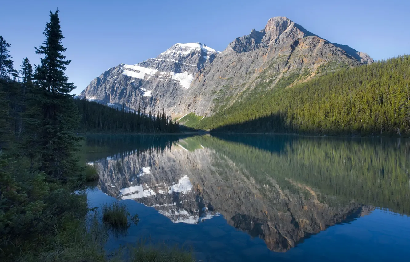 Photo wallpaper forest, lake, reflection, ridge
