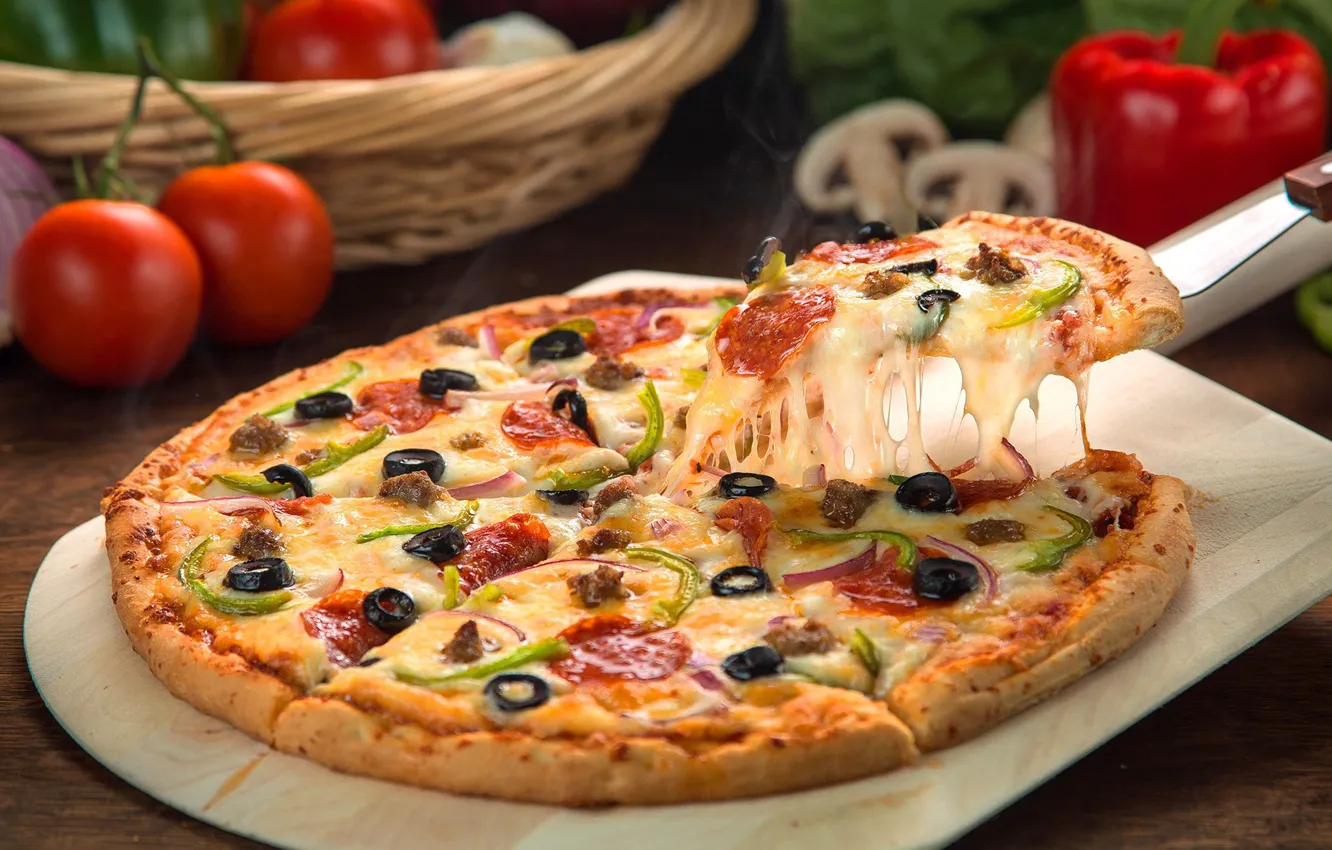 Photo wallpaper cheese, pizza, olives, Proviant