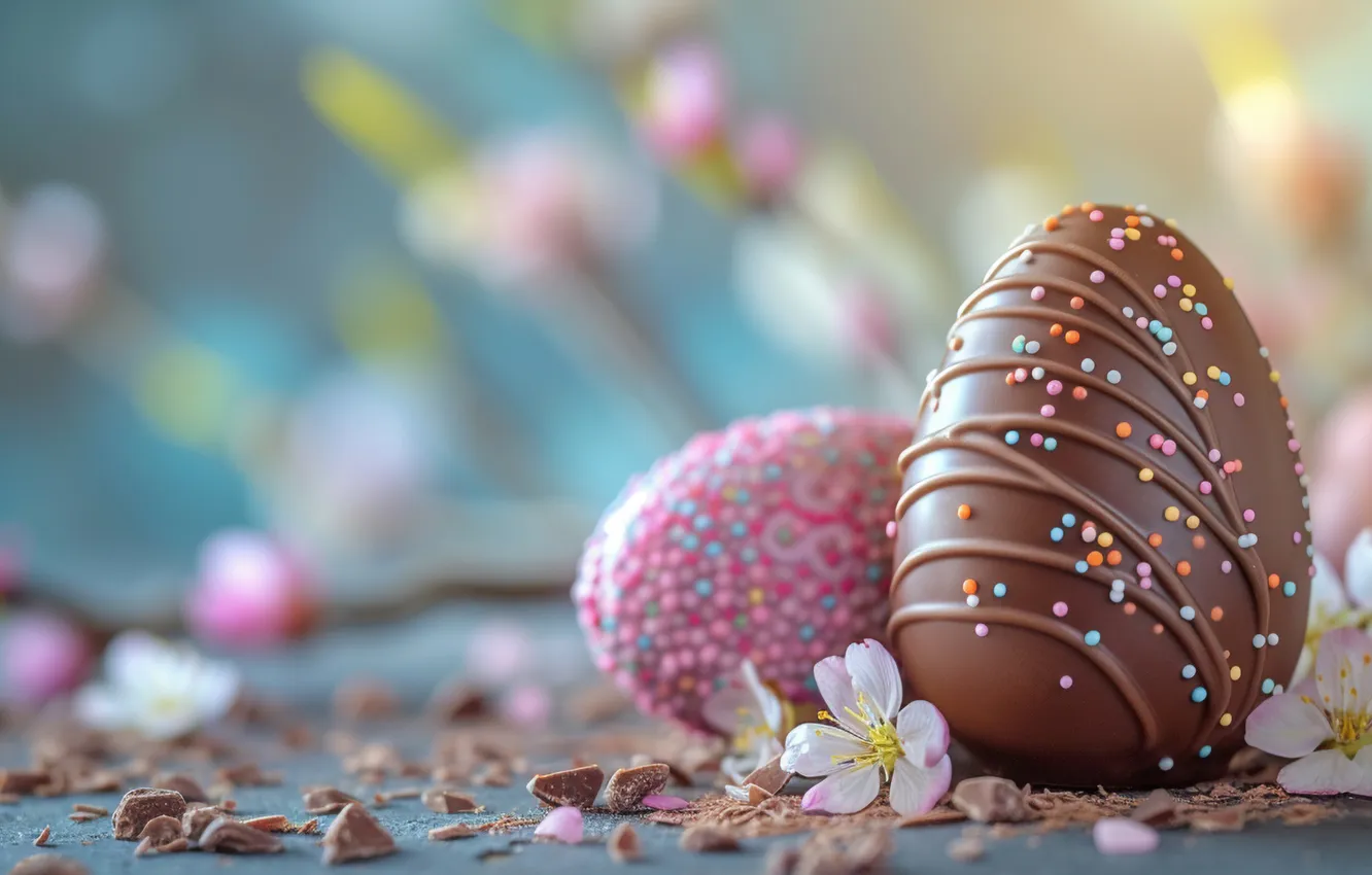 Photo wallpaper holiday, eggs, spring, Easter, chocolate, painted, eggs, AI art