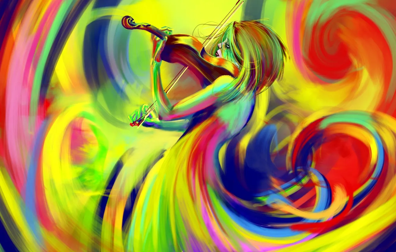 Photo wallpaper color, violin, figure, bow, rainbow