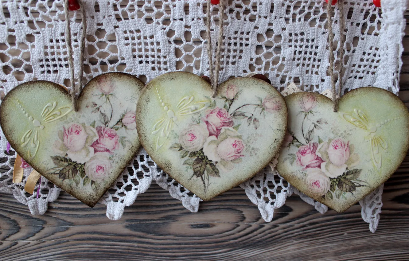 Photo wallpaper heart, roses, decoupage