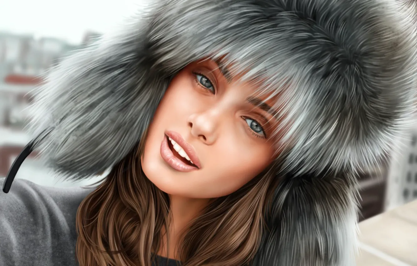 Photo wallpaper winter, girl, smile, model, hat, Taylor Hill