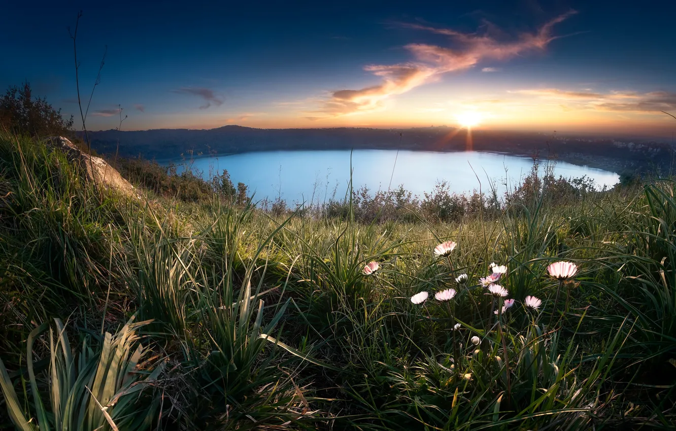 Photo wallpaper sunset, nature, lake