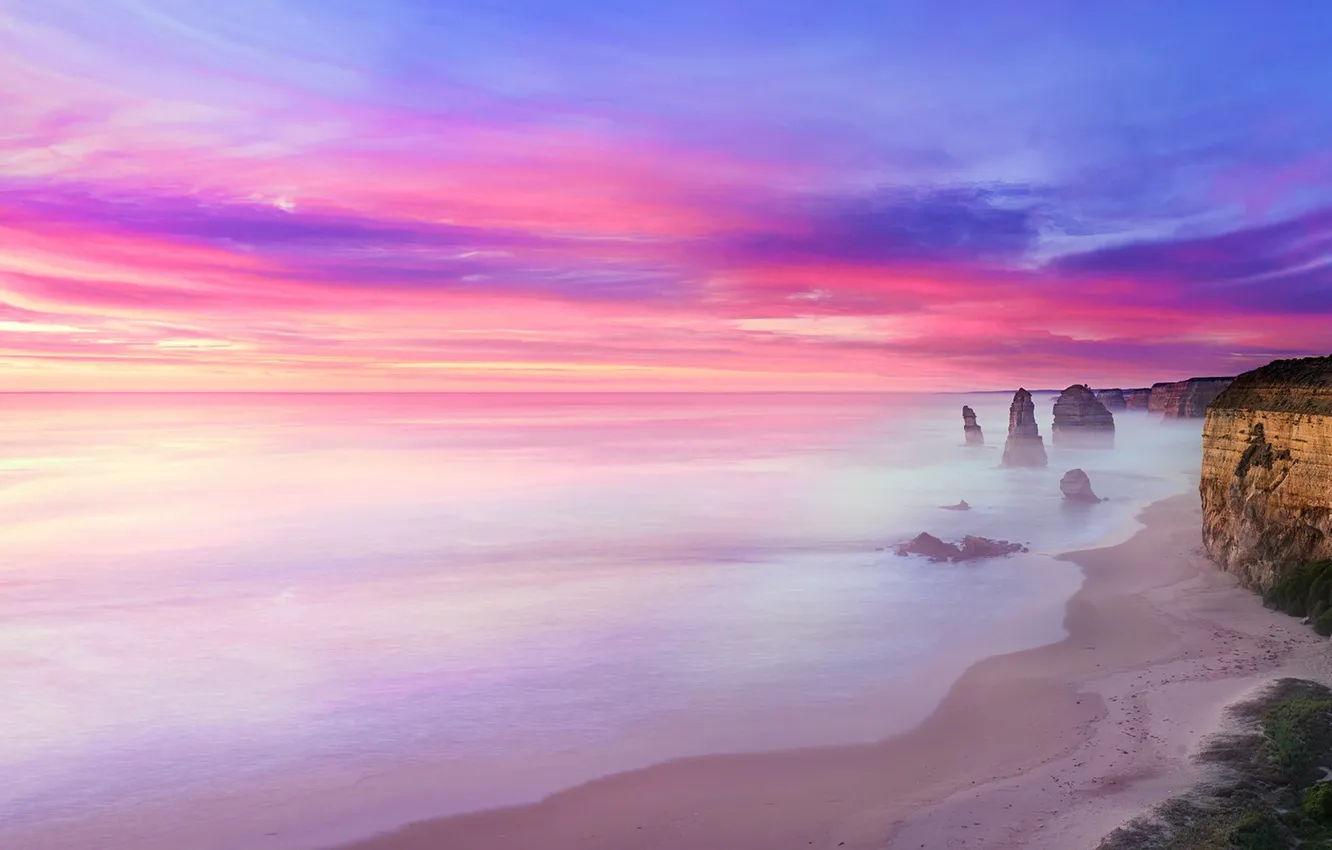 Photo wallpaper fire, Earth, water, fog, 12 Apostles are