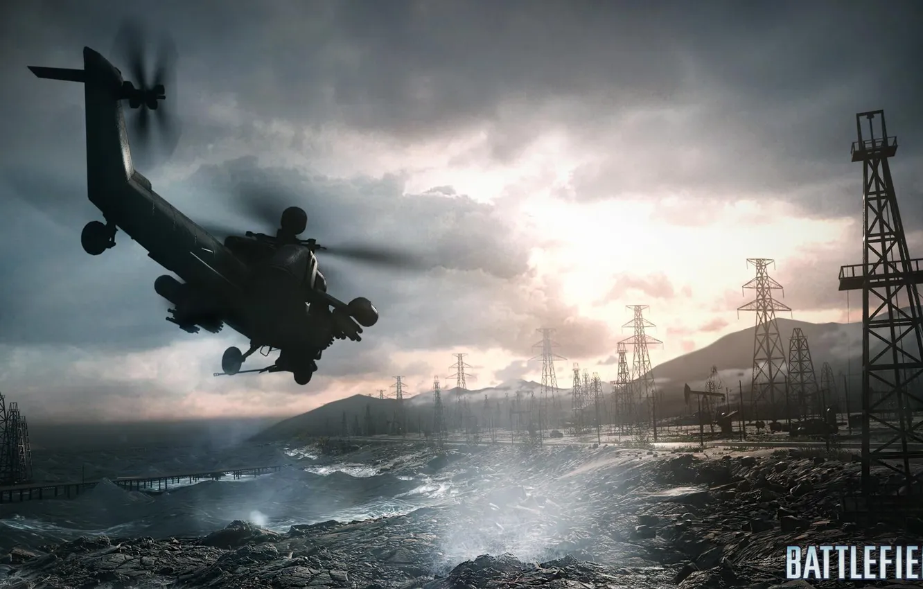 Photo wallpaper the game, tower, helicopter, DICE, Battlefield 4