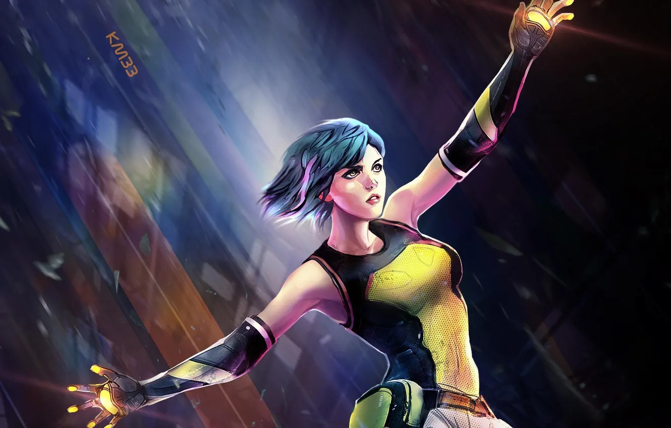 Photo wallpaper look, fiction, art, gloves, Cyberpunk. girl