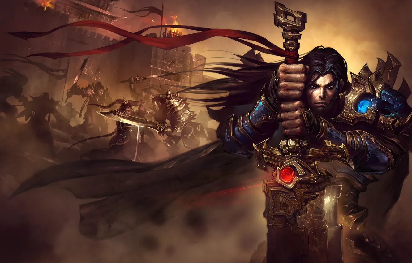 Photo wallpaper look, fiction, sword, armor, hands, warrior, art, armor