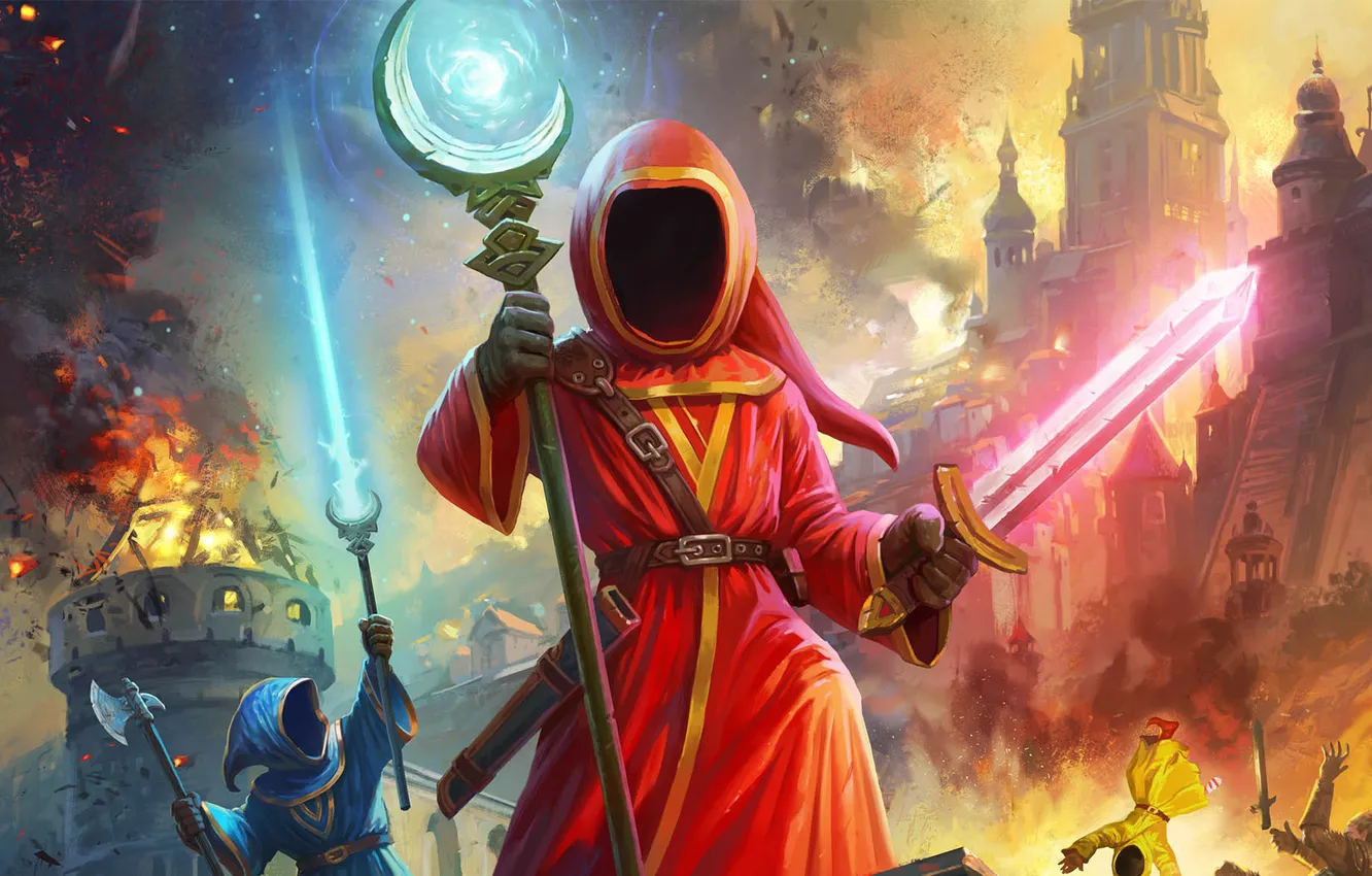 Photo wallpaper lights, magic, tower, sword, art, MAG, staff, battle