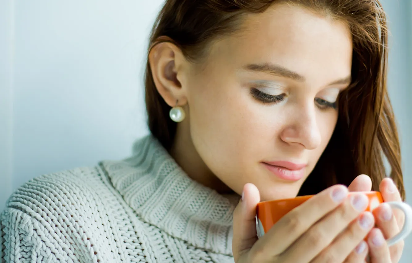 Photo wallpaper white, girl, face, model, actress, Cup, red, red