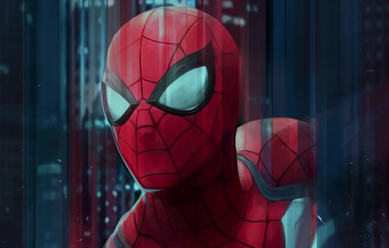 Photo wallpaper red, figure, art, costume, superhero, Spider-man, Spider-Man, Peter Parker