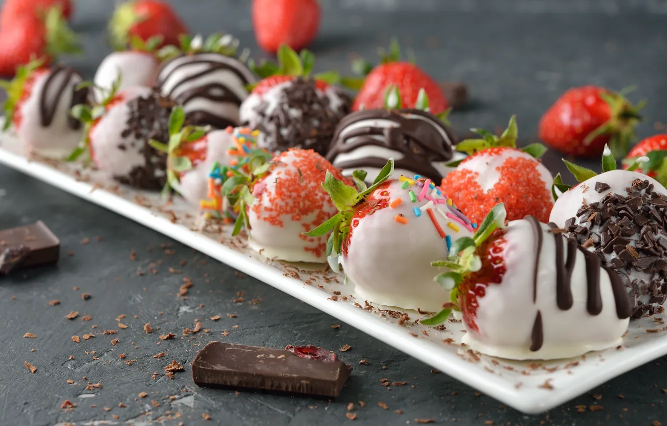 Photo wallpaper berries, dessert, chocolate, sweet, strawberry, dessert, chocolate-covered strawberries