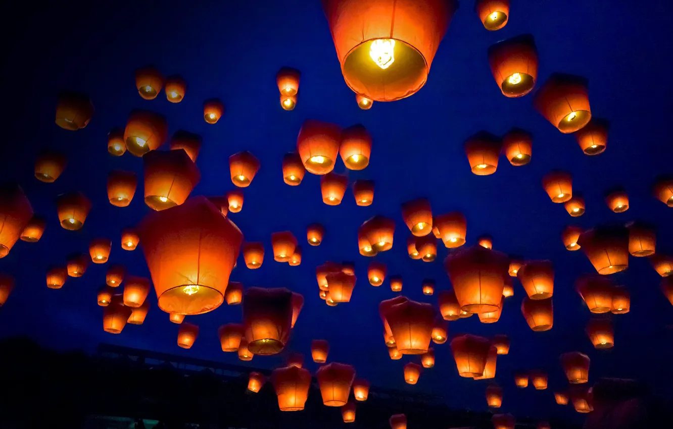 Photo wallpaper night, lights, China, Lantern festival