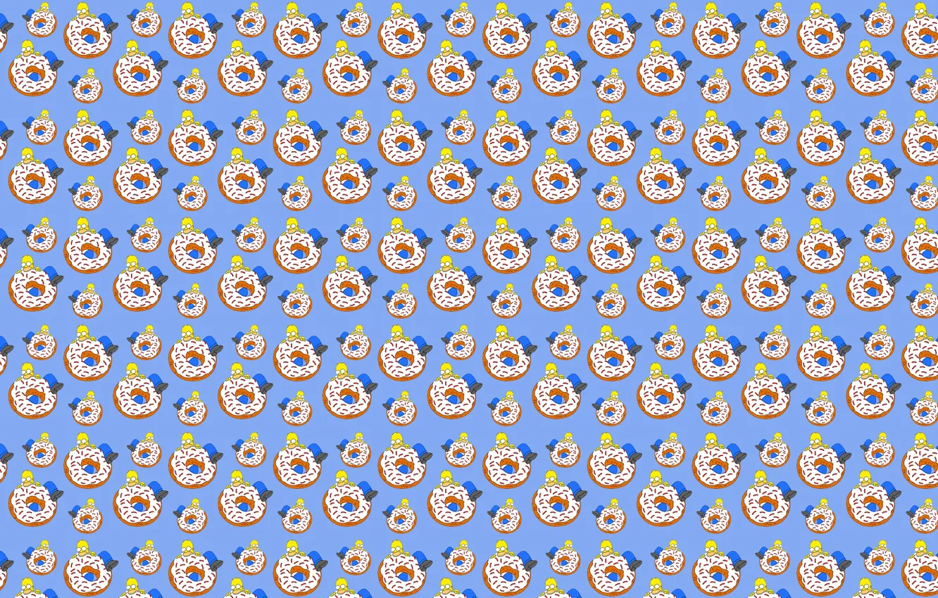 Photo wallpaper white, blue, yellow, food, The simpsons, large, Homer, donut