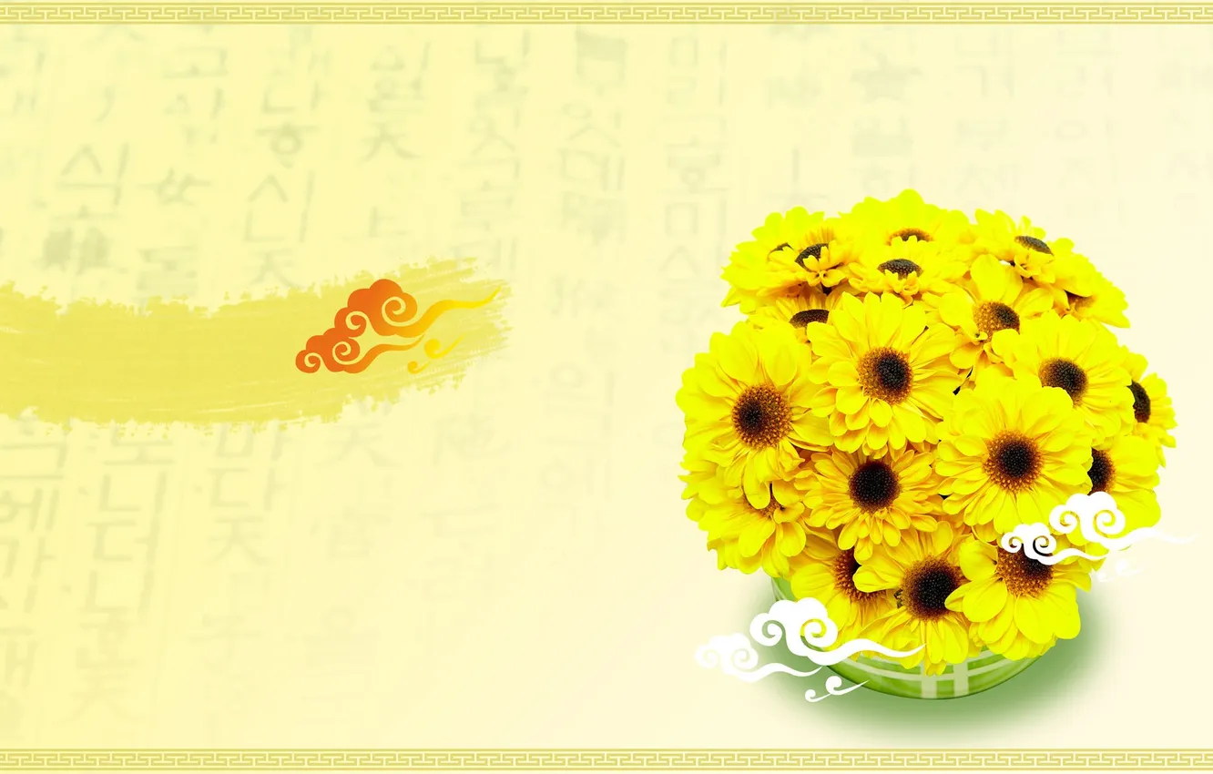 Photo wallpaper background, chrysanthemum, yellow chrysanthemum