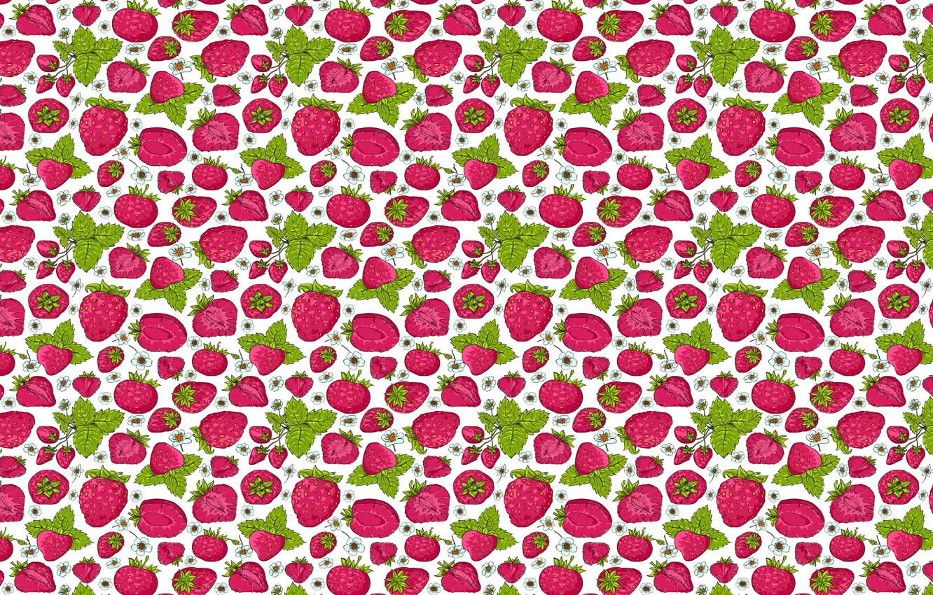 Photo wallpaper summer, leaves, figure, texture, strawberry, berry