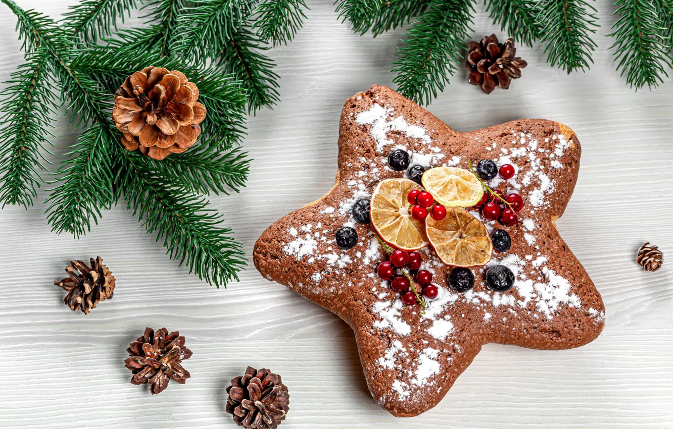 Photo wallpaper berries, lemon, star, Christmas, New year, cake, bumps, biscuit