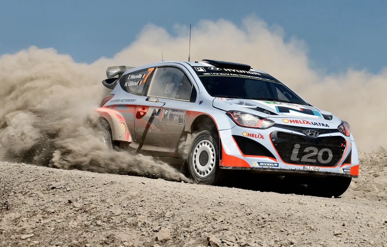 Photo wallpaper Dust, Hyundai, Mexico, WRC, Rally, i20, Neuville